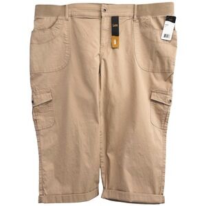 Lee Relaxed Fit Capri Women 24W Plus Size Cargo Utility Cropped Pants Khaki